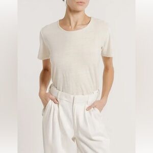 Laude the Label Cropped Crew Neck Tee Shirt Ivory Size Medium